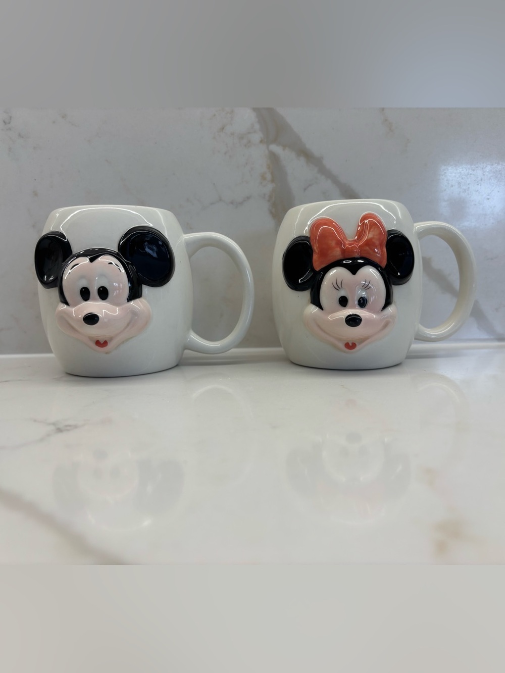 Vintage Mickey & Minnie Mouse Ceramic 3D Face & Name Coffee Tea Mugs Disney